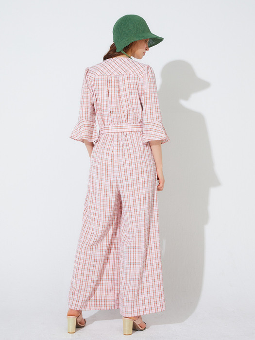 pink katiacho CHECK WIDE JUMPSUIT PINK