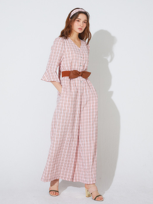 pink katiacho CHECK WIDE JUMPSUIT PINK