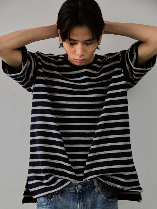 Stripe Terry T-shirt (Short Sleeves)_Grey