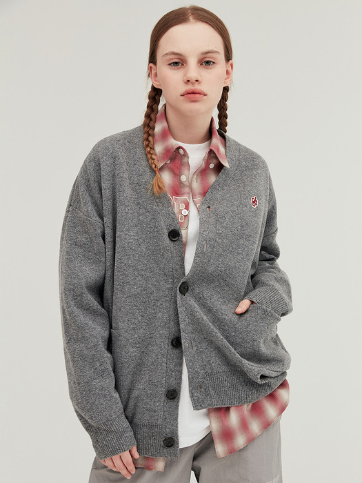 BASIC PATCH KNIT CARDIGAN [GREY]