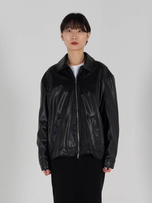 Minimal Echo-leather Jacket_Black
