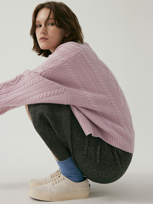 Cashmere Cable Pullover PASTEL PINK (JYSW1D940P1)