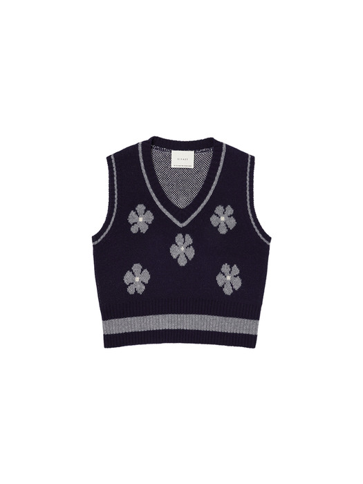 SIKN2014 Wool Blend Jacquard Knit Vest _Navy