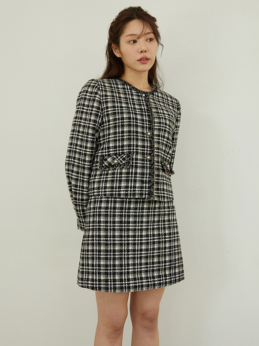 wide check mini skirt BK