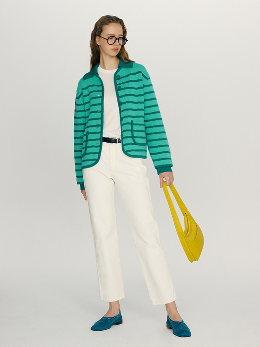 LUCKY Stripe knit cardigan (Turquoise&Teal green)