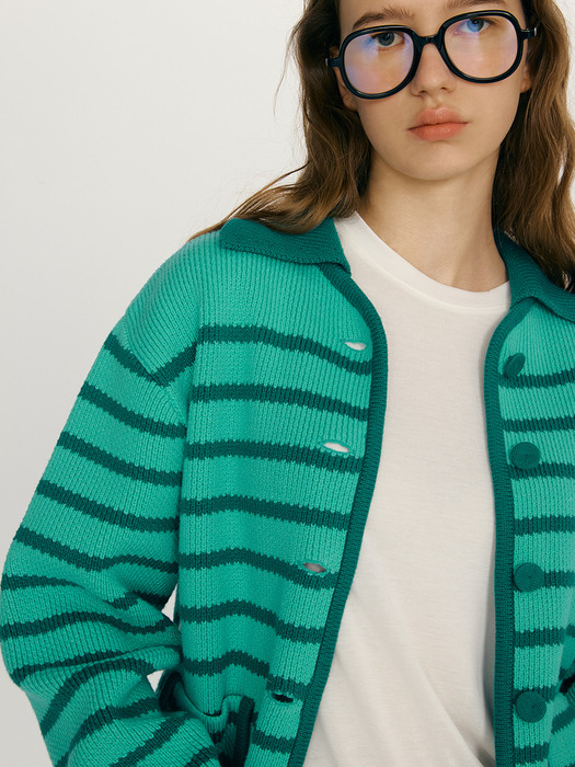 [N]LUCKY Stripe knit cardigan (Turquoise&Teal green)