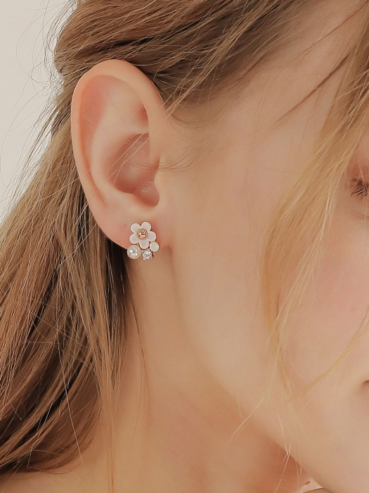 Flower Pearl Cubic Rose Gold Earrings M03522