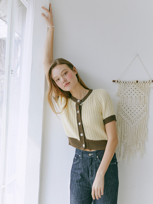 Color Block Knit Cardigan, Light Yellow