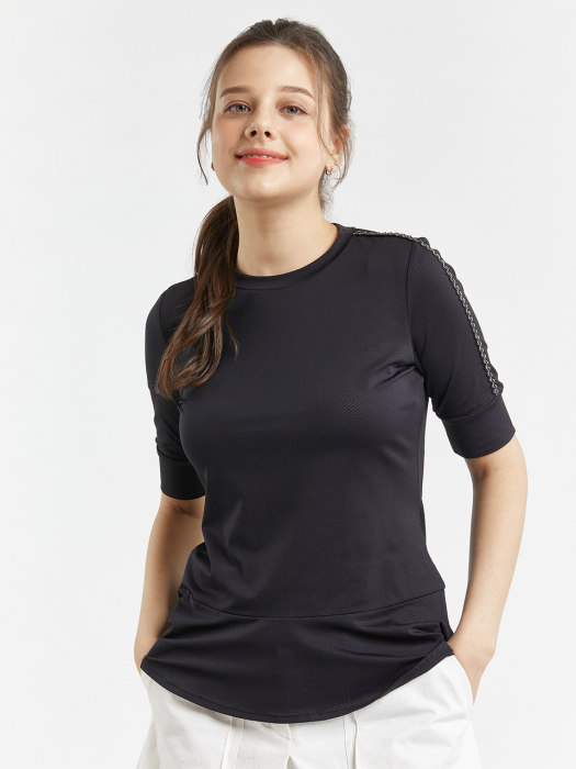 화이트볼 골프웨어 여성 원포인트 프릴 티셔츠 (BLACK)