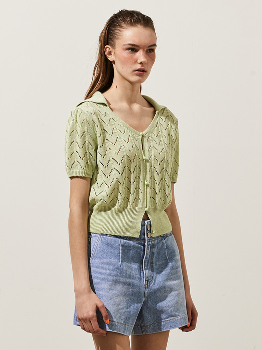 Cropped Collar Cardigan_LIME