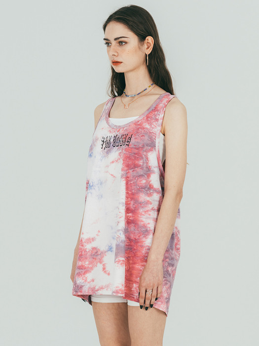 Tie Dye Logo Printing Sleeveless T-shirt (pink fantasy)