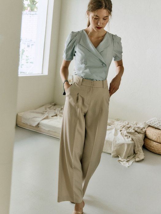 WIDE LEG HIGH WAISTED PANTS [Beige]