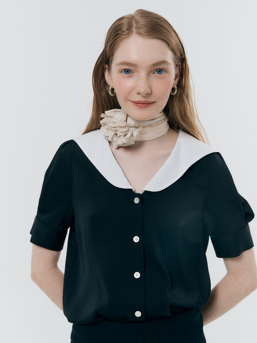 Stripe sailor blouse (BLACK)