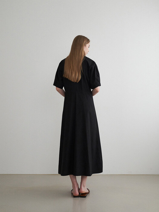 Basic pintuck half sleeve dress - black