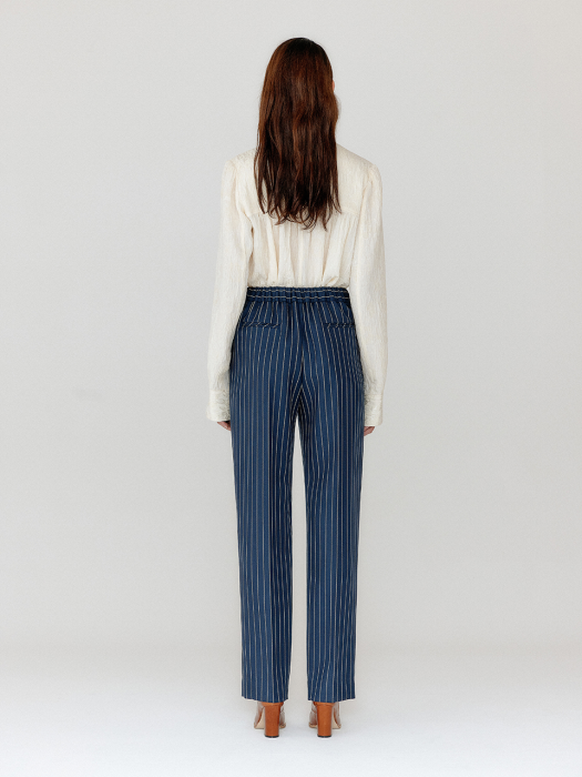 VILONA Straight Pants - Navy/Cream Stripe