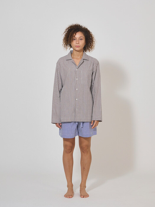 100% Cotton Pajamas for Unisex (Striped-Brown/Blue)