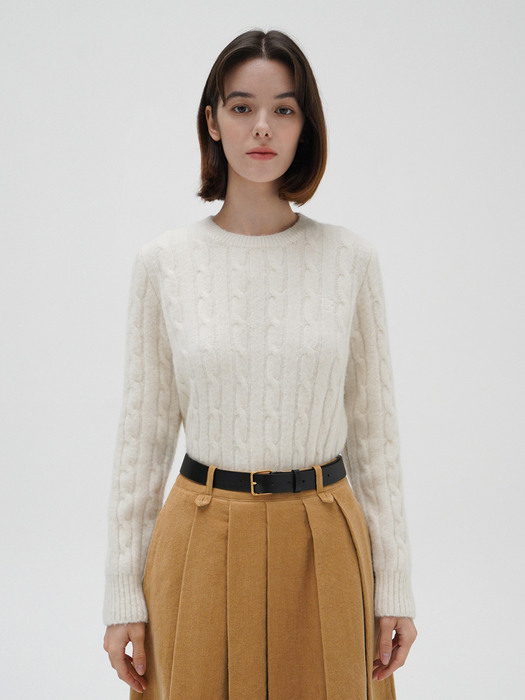 Alpaca Cable Round Crop Knit - Off White