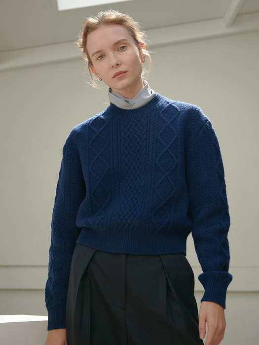 CABLE-KNIT MERINO SWEATER - NAVY