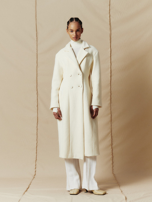 Hourglass Wool Alpaca Blended Long Coat (White)