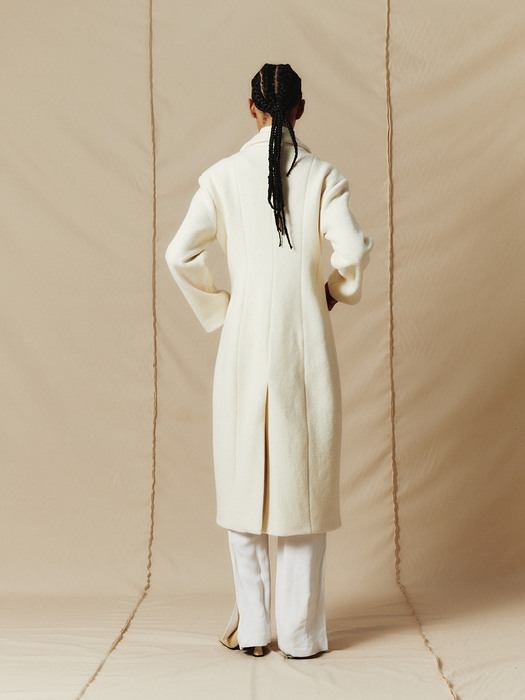 Hourglass Wool Alpaca Blended Long Coat (White)