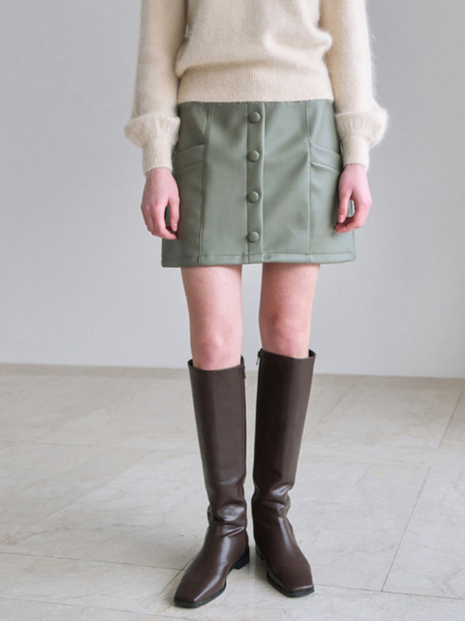 Mini pocket leather skirt - khaki