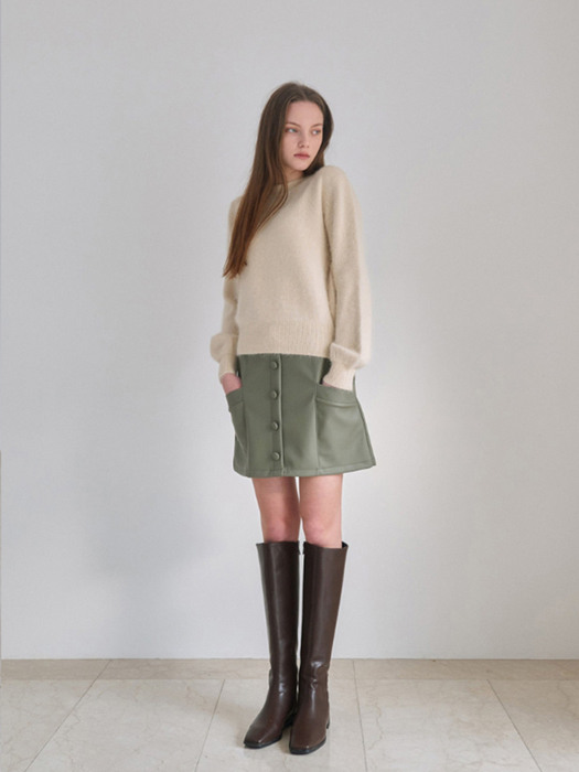 Mini pocket leather skirt - khaki