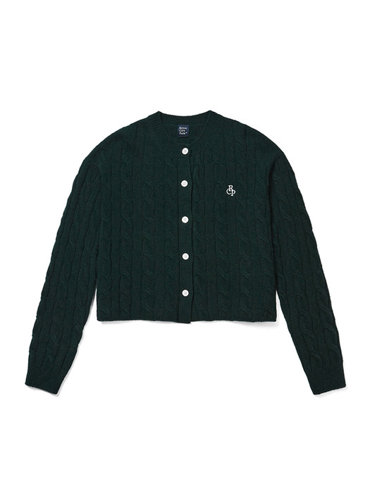 Round Cable Cardigan Green