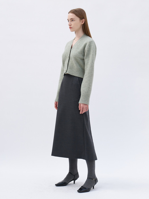 23 Spring_ Melange Grey Back Slit Midi Skirt