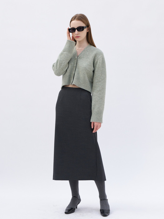 23 Spring_ Melange Grey Back Slit Midi Skirt