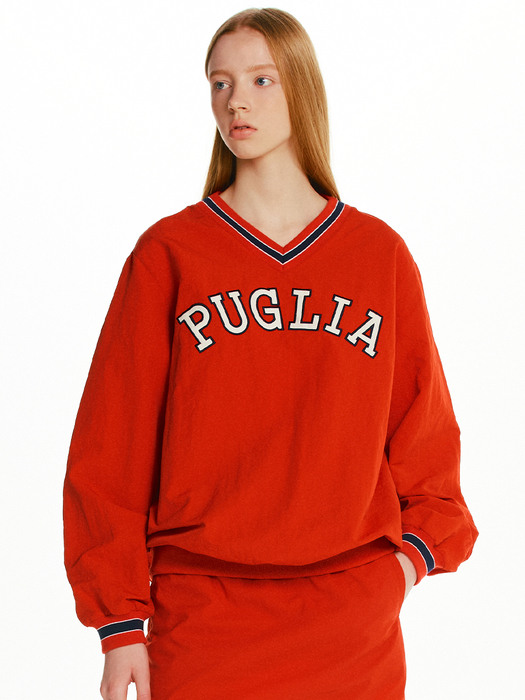 [N]PUGLIA V-neck pullover windbreaker (Red)