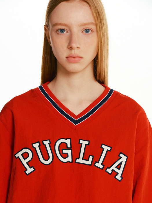 [N]PUGLIA V-neck pullover windbreaker (Red)