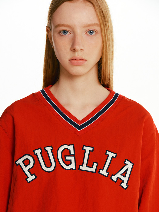PUGLIA V-neck pullover windbreaker (Red)