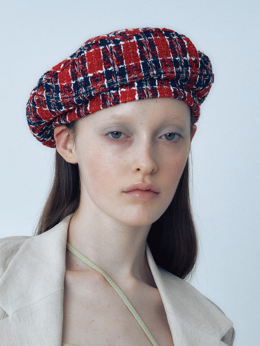 TWEED BERET IN NAVYRED