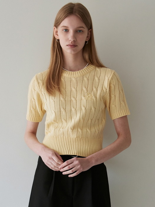 LOGO CABLE SHORT SLEEVE KNIT_YELLOW