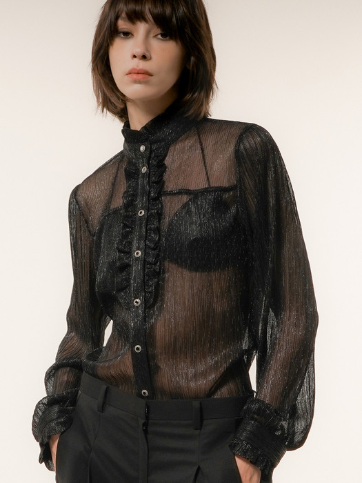 Victorian Ruffled-placket Sheer Blouse[Black(WOMAN)]_UTS-FS71