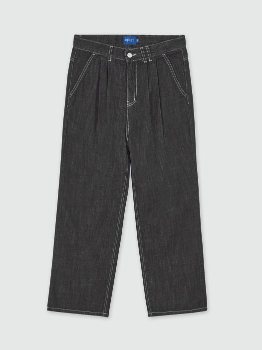 [린넨라이크데님]Linen Like 2Pleats Wide Jeans DCPT005AshBlack