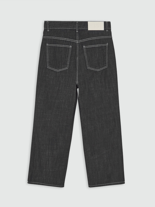 [린넨라이크데님]Linen Like 2Pleats Wide Jeans DCPT005AshBlack