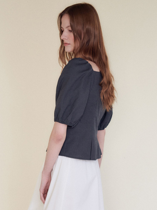 BUSTIER PUFF-SLEEVE TOP [CHARCOAL]