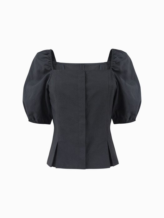 BUSTIER PUFF-SLEEVE TOP [CHARCOAL]
