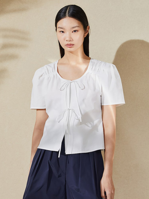 Shirring Sleeve Blouse  White (KE3560M071)