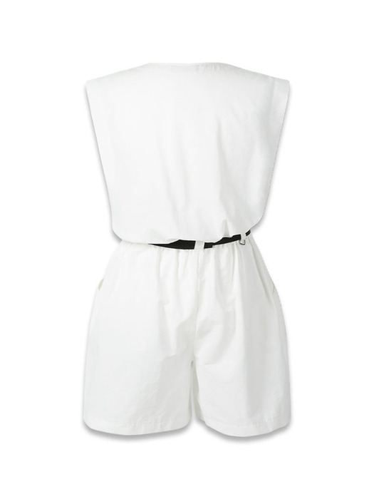 hole-in round jump suit white