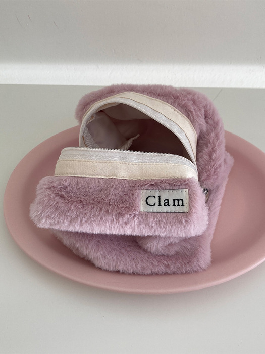 Clam round pouch _ Fur Powder pink
