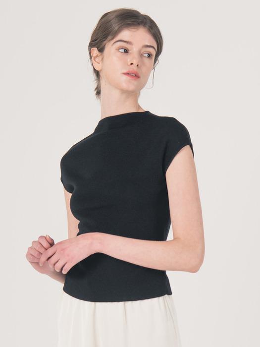 WED_Half neck line simple knit_BLACK