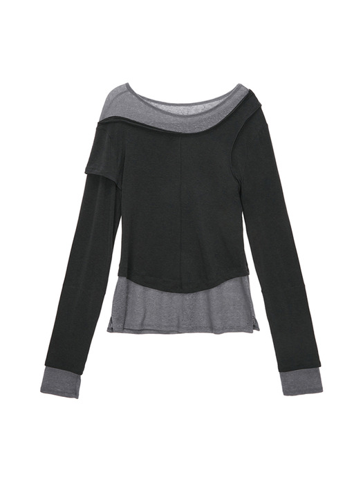 TWO TONE LAYERED TOP IN CHARCOAL
