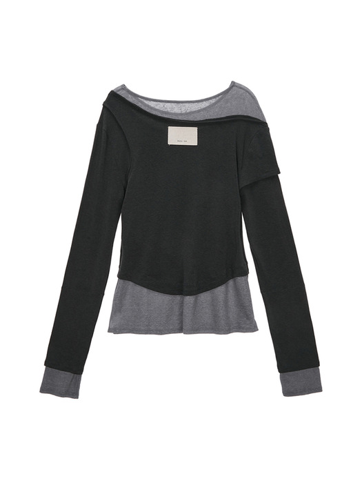 TWO TONE LAYERED TOP IN CHARCOAL