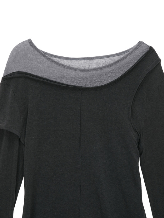 TWO TONE LAYERED TOP IN CHARCOAL