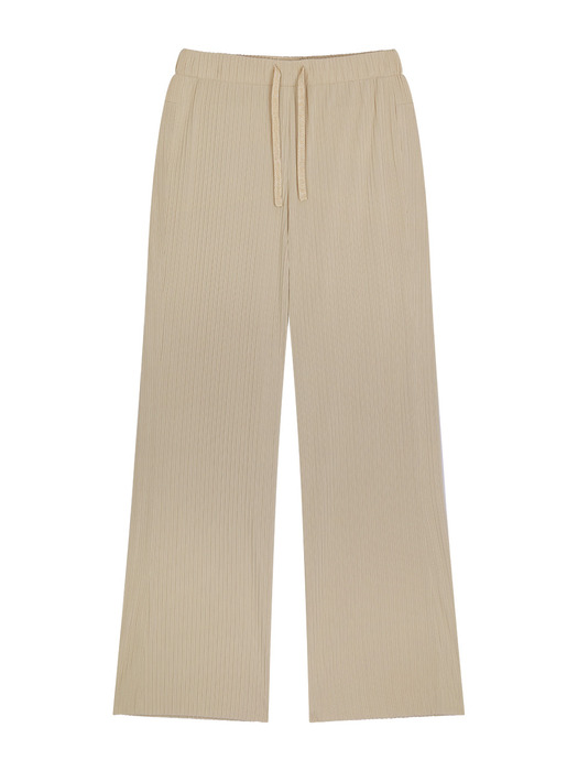 RIBBED STRETCH PANTS - BEIGE
