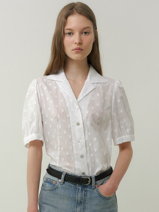 cotton dot puff blouse (white)