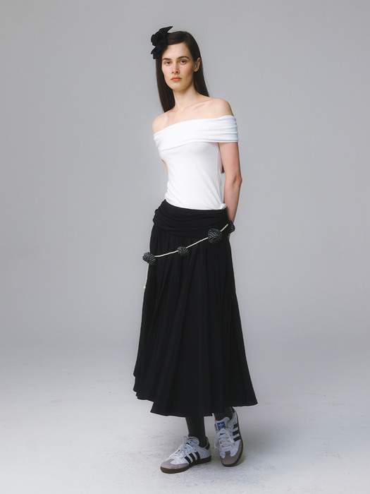 Shirring Viscos Full Skirt / Black