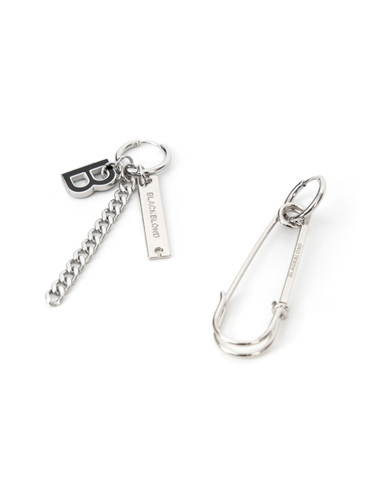 BBD B Logo & Safety Pin Earring 1 Set (Silver)